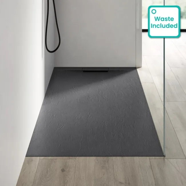 Tokyo Rectangular Matt Grey Slate Texture Stone Shower Tray 17000x700mm