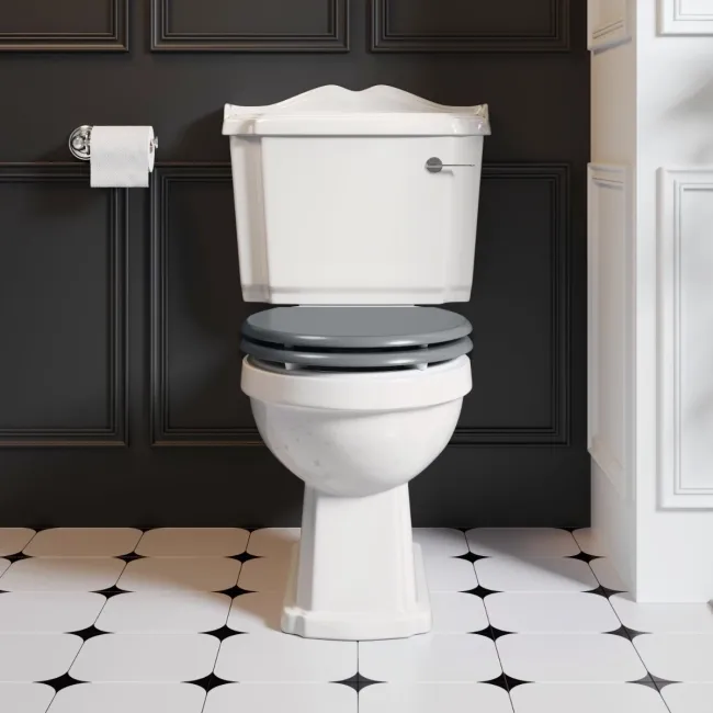 Lima Traditional Close Coupled Toilet With Dove Grey Wooden Seat
