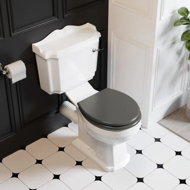 Lima Traditional Close Coupled Toilet With Graphite Grey Wooden Seat