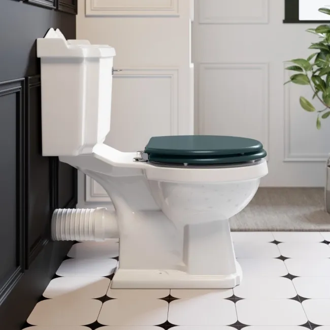 Lima Traditional Close Coupled Toilet With Midnight Green Wooden Seat