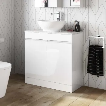 Trent Gloss White Vanity with Marble Top & Oval Counter Top Basin 800mm