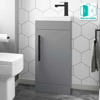 Avon Stone Grey Cloakroom Floor Standing Basin Vanity 400mm - Black Accents