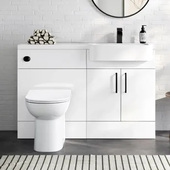 Harper Gloss White Combination Vanity Basin and Aruba Toilet 1200mm - Black Accents - Right Handed
