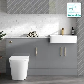 Harper Stone Grey Combination Vanity Basin with Marble Top & Tucson Toilet 1500mm - Brushed Brass Accents