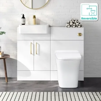 Harper Gloss White Combination Vanity Basin & Houston Toilet 1000mm - Brushed Brass Accents