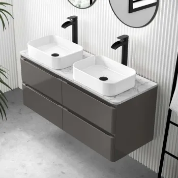 Corsica Tungsten Grey Wall Hung Drawer Vanity with Marble Top & Marin Basin 1200mm
