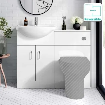 Quartz Gloss White Basin Vanity and Back To Wall Toilet Unit 1050mm - Excludes Toilet