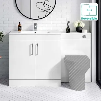 Mersey Gloss White Basin Vanity and Back To Wall Unit 1300mm - Excludes Toilet
