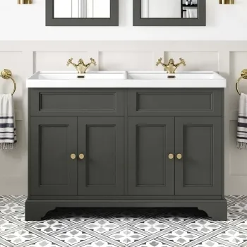 Lucia Graphite Grey Double Basin Vanity 1200mm - Brushed Brass Accents
