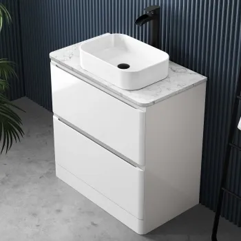 Corsica Gloss White Vanity Drawer with Marble Top & Marin Basin 800mm