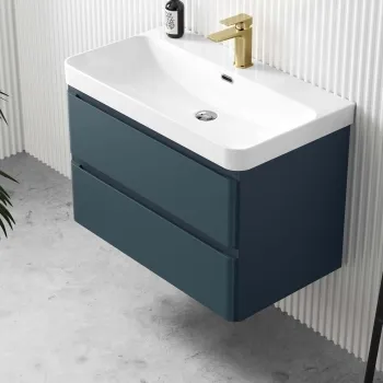 Corsica Inky Blue Wall Hung Basin Drawer Vanity 800mm
