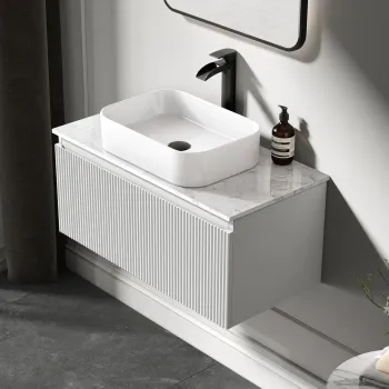 Malta Fluted Coastal White Wall Hung Drawer Vanity with Marble Top & Marin Basin 800mm