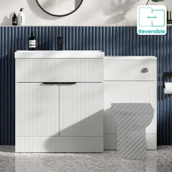 Havana Fluted Coastal White Basin Vanity and Back To Wall Toilet Unit 1300mm (Excludes Toilet) - Black Accents