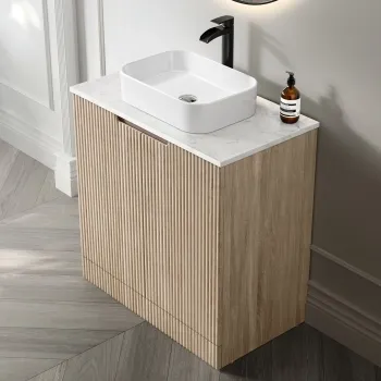 Crete Fluted Apex Oak Vanity with Marble Top & Marin Basin 800mm