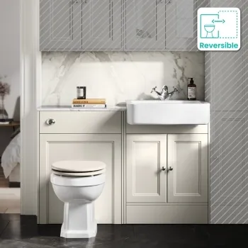 Monaco Chalk White Combination Vanity Basin with Marble Top & Hudson Toilet with Wooden Seat 1200mm
