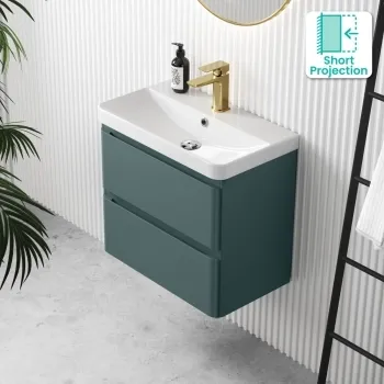 Corsica Midnight Green Wall Hung Slimline Basin Drawer Vanity 600mm
