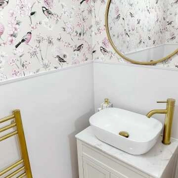 Bermuda Chalk White Vanity with Marble Top & Curved Counter Top Basin 600mm - Brushed Brass Accents
