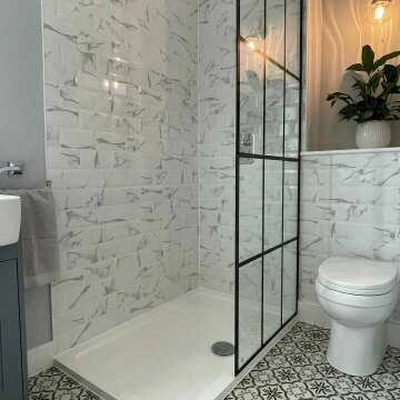 Munich Matt Black Grid Easy Clean 8mm Wet Room Shower Glass Panel 1000mm