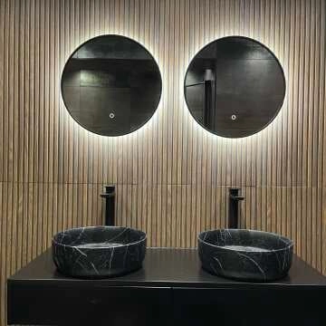  Mollie Black Framed Round Backlit llluminated LED Mirror 500mm 