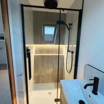 Helsinki Matt Black Premium Easy Clean 8mm Hinged Shower Door 1000mm