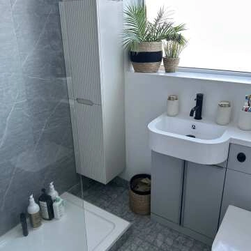 Crete Fluted Linen White Wall Hung Tall Cabinet 1400x350mm