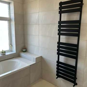 Santorini Matt Black Flat Panel Heated Towel Rail 1600x450mm