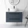 Elba Inky Blue Wall Hung Drawer Vanity with Marble Top & Oval Counter Top Basin 800mm - Black Accents