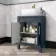 Bermuda Inky Blue Vanity with Marble Top & Curved Counter Top Basin 600mm - Brass Knurled Handles