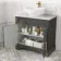 Lucia Graphite Grey Vanity with Marble Top & Oval Counter Top Basin 840mm - Brass Knurled Handles