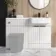 Sicily Fluted Coastal White Basin Vanity and Back To Wall Toilet Unit 1200mm (Excludes Toilet) - Black Accents - Right Handed