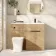 Havana Fluted Country Oak Combination Vanity Basin and Houston Toilet 1100mm - Black Accents - Right Handed