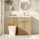 Havana Fluted Country Oak Combination Vanity Basin and Houston Toilet 1100mm - Brushed Brass Accents - Right Handed