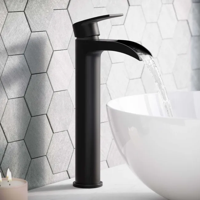 Eden Matt Black Waterfall High Rise Basin Mixer Tap