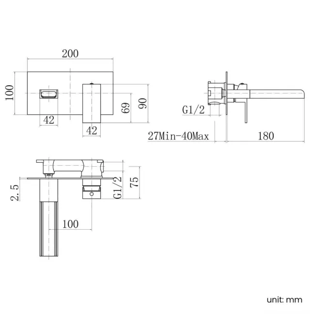 Avon Matt Black Waterfall Wall Mounted Basin Mixer Tap