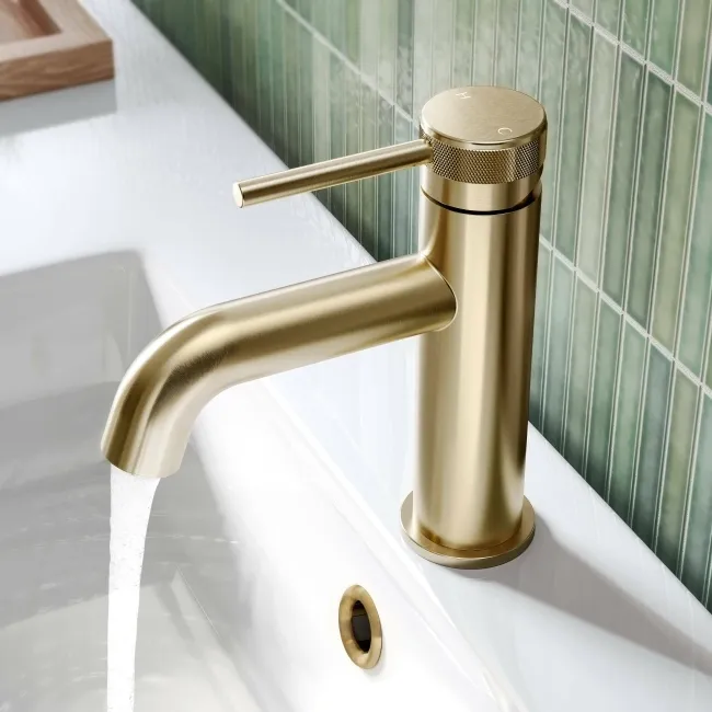 Medway Brushed Brass Basin Mixer Tap with Knurled Detailing