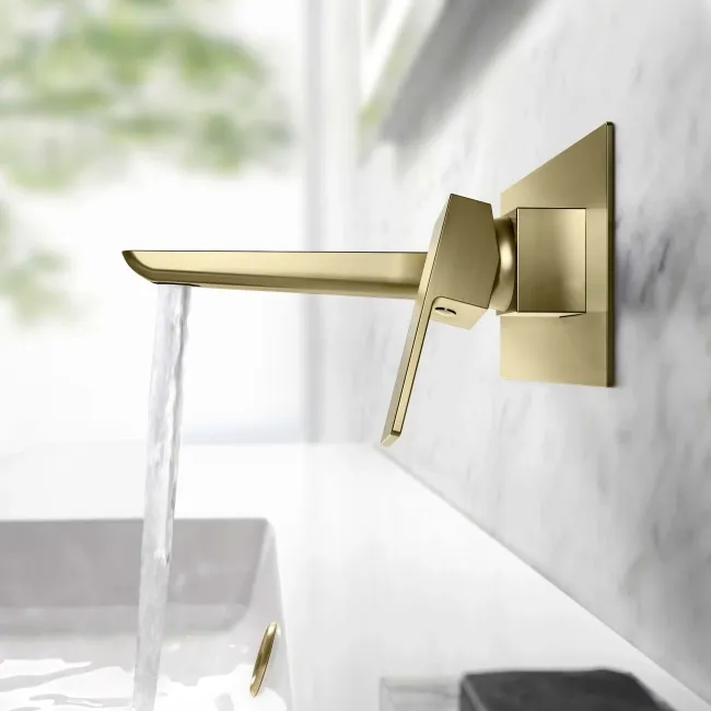 Ribble Brushed Brass Wall Mounted Basin Mixer Tap