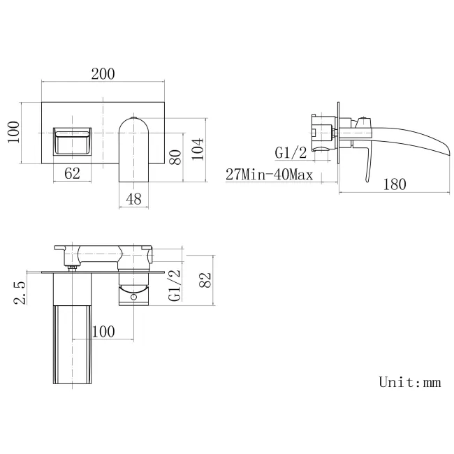 Eden Chrome Waterfall Wall Mounted Bath Filler