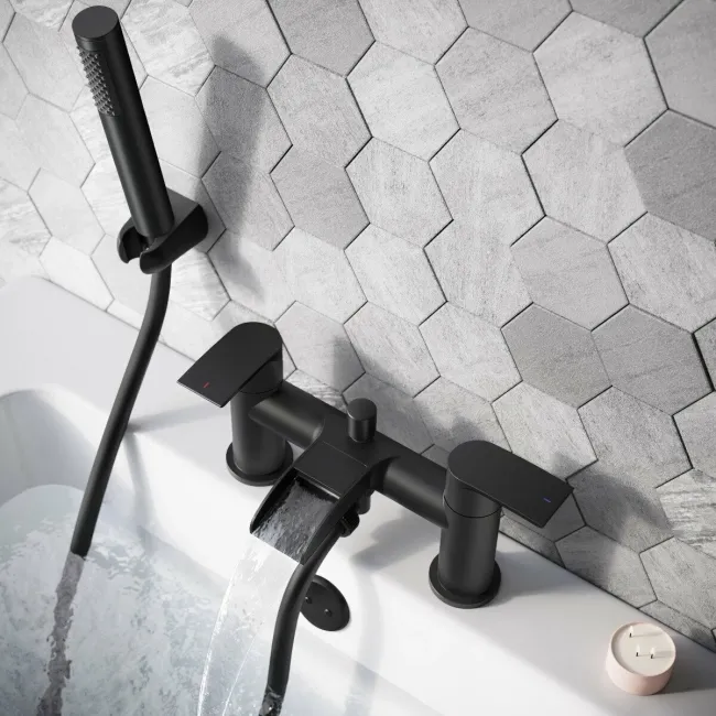 Eden Matt Black Waterfall Bath Filler & Handheld Shower