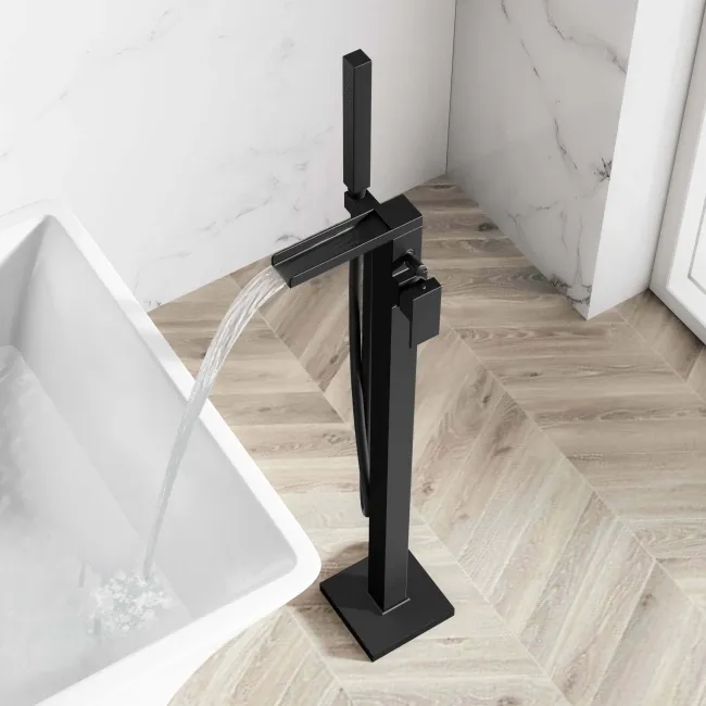Avon Matt Black Waterfall Freestanding Bath Shower Mixer Tap