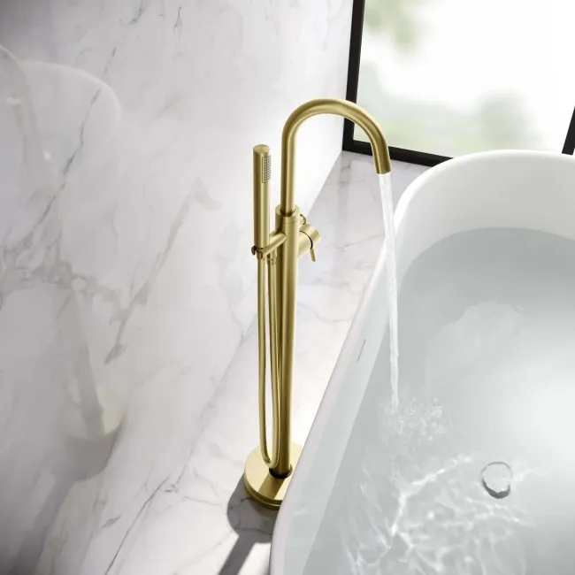 Selma Brushed Brass Freestanding Bath Shower Mixer Tap