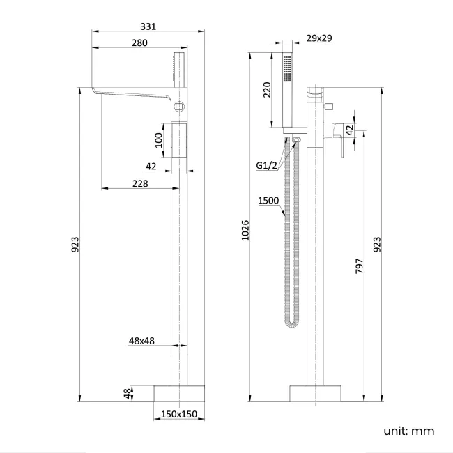 Ribble Chrome Freestanding Bath Shower Mixer Tap