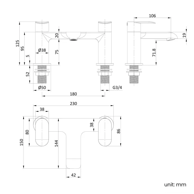 Tay Brushed Brass Bath Filler