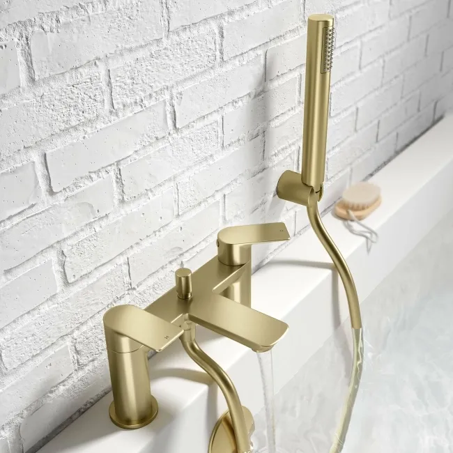 Lusk Brushed Brass Bath Filler & Handheld Shower