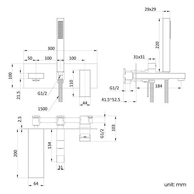 Tamar Chrome Wall Mounted Bath Mixer Tap & Handheld Shower