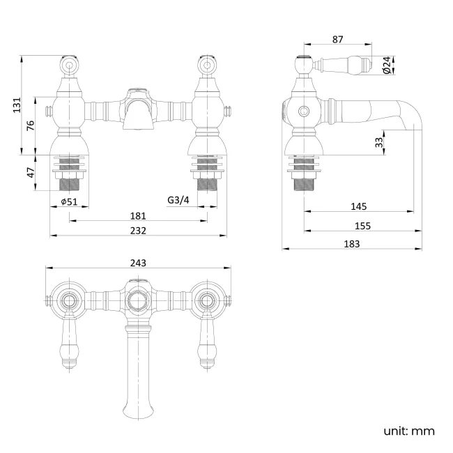 Beauly Traditional Brushed Brass Bath Filler