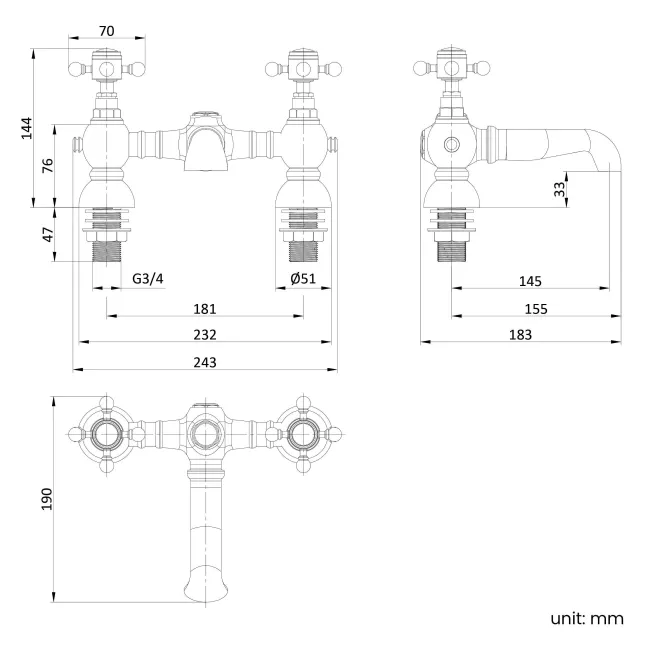 Tweed Traditional Brushed Brass Bath Filler