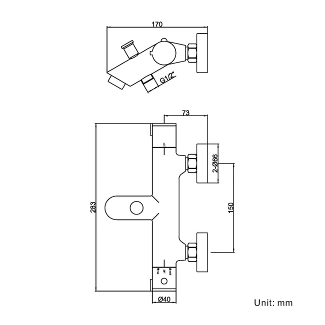 Ballina Premium Chrome Round Thermostatic Bath Filler Shower Bar Valve
