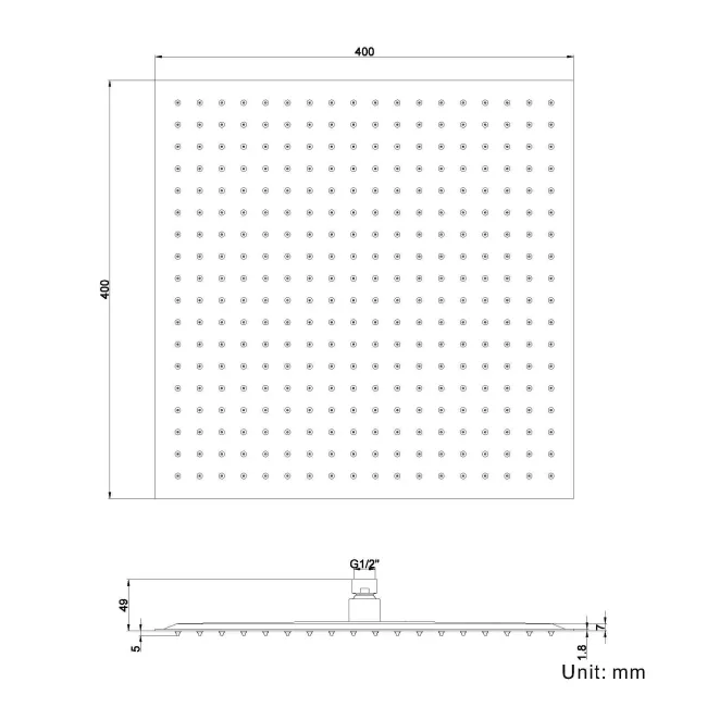 400mm Chrome Square Stainless Steel Slim Shower Head