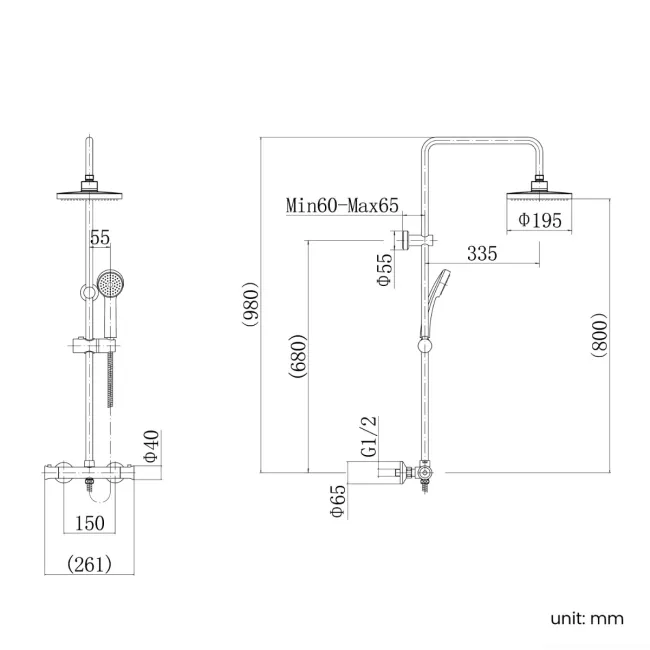 Lismore Essential Round Thermostatic Rigid Shower Set