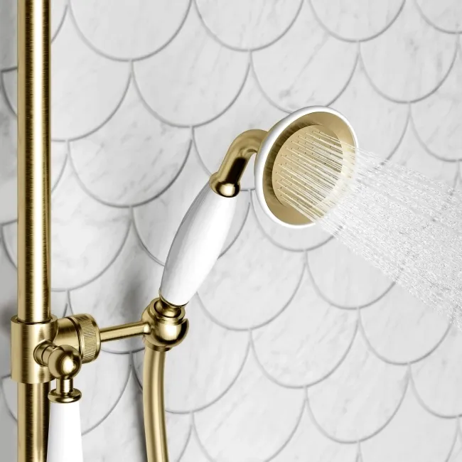 Shannon Brushed Brass Traditional Thermostatic Shower Set with Hand Shower